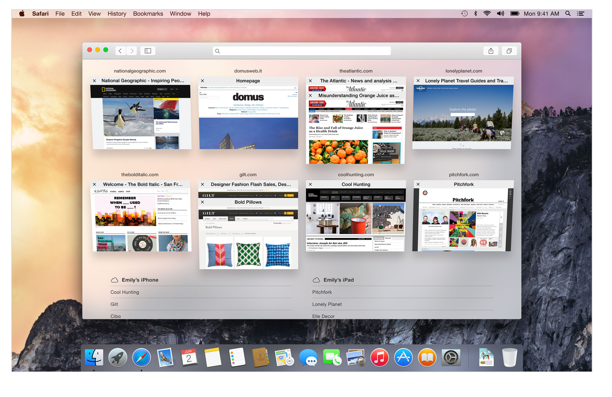 Mac OS X 10.10 Yosemite Safari Top Sites (2014)